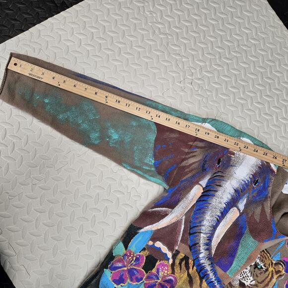 Vintage Sweater Women 1 (L XL) Handpainted Tiger Elephant 3D Flowers Tan Cropped - Picture 12 of 12